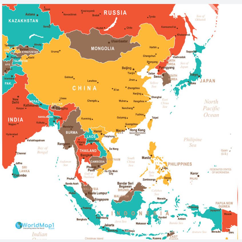 Political Map of Taiwan with South East Asia